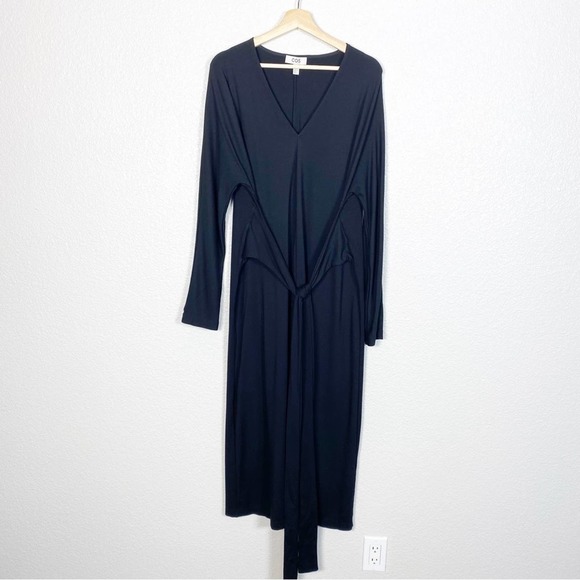 COS Women’s Black Long Sleeve Waist Wrap Midi Dress Size Large - Picture 3 of 11